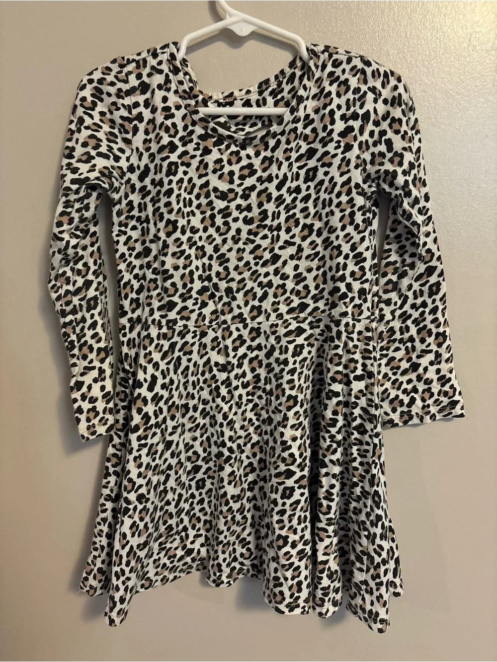 The Children's Place White Leopard Print Long Sleeve Dress with Brown Spots